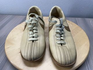 Vintage 1980 ' s Nike Mens Swoosh Rare Tan Brown Bowling Shoes Size 10 2