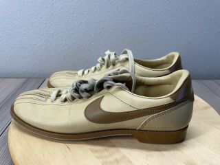 Vintage 1980 ' s Nike Mens Swoosh Rare Tan Brown Bowling Shoes Size 10 3