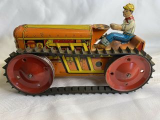 Vintage Marx Tin Litho Wind - Up Bulldozer Toy Tractor
