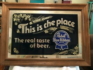 Vtg Pabst Blue Ribbon Beer Mirror Sign This Is The Place Real Taste Of Beer