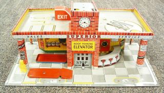 1960s Superior Tin Litho Service Station With Elevator Vers 1