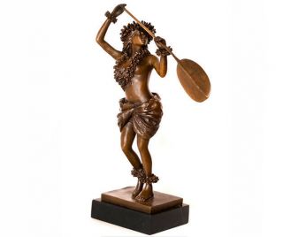 Kim Taylor Reese Pahoe - Canoe Paddler - Bronze Hawaiian Hula Girl Statue