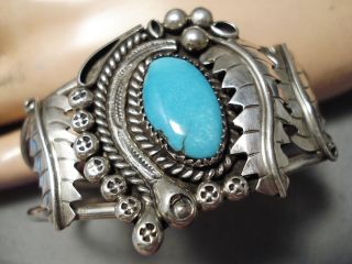 Rare Vintage Navajo Jeff James Blue Diamond Turquoise Sterling Silver Bracelet