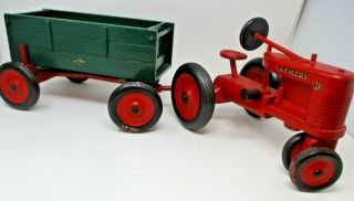 Vintage Dee Bros.  Wooden Farm Toy Tractor,  Trailer And Open Wagon