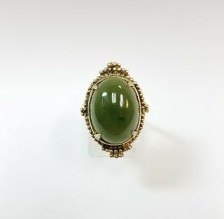 Vintage Sterling Silver Ring With Large Cabochon Jade Size 7