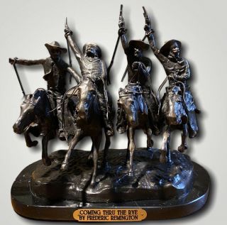 Frederic Remington " Coming Through The Rye " Bronze Sculpture,  11.  5 X 10.  5 X 8