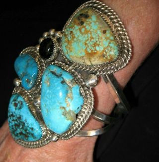 Native American Turquoise Bracelet Brut Organic Impressive 106g Sterling Silver