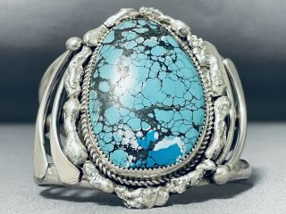 Josa Rojas Vintage Navajo Spiderweb Turquoise Intense Sterling Silver Bracelet