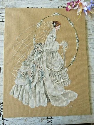 Vintage Hand Embroidered Picture Panel - French Knots& Tiny Cross Stitch/bride