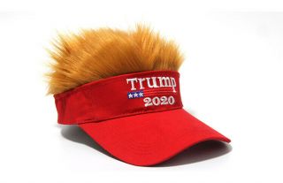President Donald Trump 2020 Red Trumpy Visor Hat W/gold Hair Golf Cap Wig Maga W