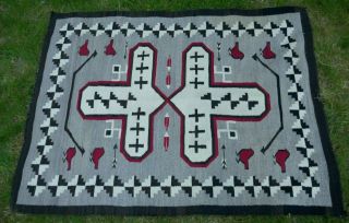 Vintage Mid Century Navajo Hand Woven Geometric Designed Rug - 69 " X51 "