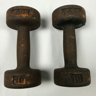 Vintage York 10lb Roundhead Dumbbell Weight Pair Set No Usa Stamp