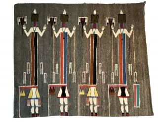 Vintage Navajo Rug Yei Figural 4 Deities Wool 48 X 40 Kilim