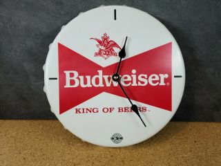 Vintage Budweiser Bottle Cap Wall Clock King Of Beers Collectible Man Cave