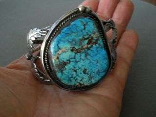 Native American Navajo Webbed Morenci Turquoise Sterling Silver Cuff Bracelet