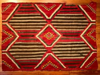 Historic Navajo 3rd Phase Chief’s Blanket W/ Strong Outlined Designs,  C1890 - 1910