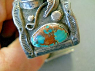 Southwestern Native American Turquoise Sterling Silver Cuff Watch Bracelet Jr?