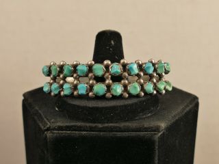 Zuni Carved Snake Eye Turquoise Two (2) Row Ingot Silver Bracelet 1940 
