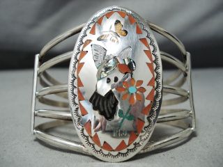 Quam Vintage Zuni Coral Sterling Silver Bracelet Native American Old