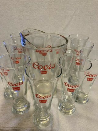 Coors Banquet Beer Pitcher (1) & Matching Pilsner Beer Glasses (11)