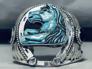 Important Francisco Gomez Hand Carved Horse Turquoise Sterling Silver Bracelet