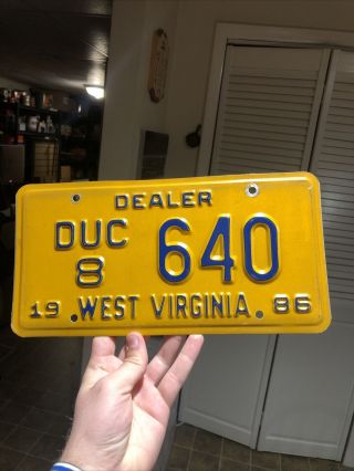 1986 West Virginia License Plate Dealer 640 Duc