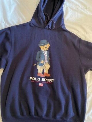 Vintage 90s Ralph Lauren Polo Bear Sport Hoodie Sz Xl Sweater
