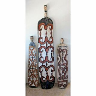 65 " Asmat Papua Traditional West Guinea Indonesian Shields - Set Of 3