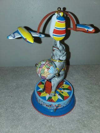Vintage Us Zone German Tin Wind Up Circus Elephant With Globe Collector Toy