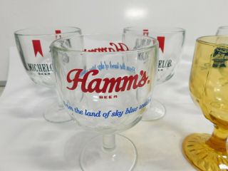 5 MIXED STEM THUMBPRINT GOBLET BEER GLASSES Pabst Blue Ribbon Hamm ' s Michelob 2