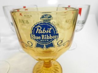 5 MIXED STEM THUMBPRINT GOBLET BEER GLASSES Pabst Blue Ribbon Hamm ' s Michelob 3