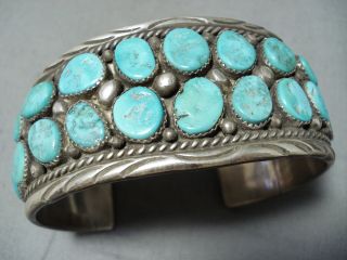 Signed Vintage Navajo Blue Gem & Morenci Turquoise Sterling Silver Bracelet