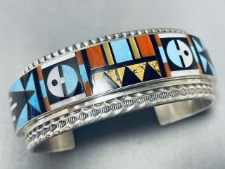 Important Ricky Vacit Vintage Zuni Turquoise Coral Sterling Silver Bracelet