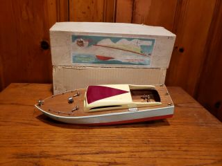 Vintage Toy Wood Speed Boat I.  M.  P.  Rare Battery Operated 7090 De Luxe Impy Box