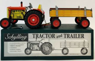 Schylling Tractor And Trailer Wind - Up Farm Tin - Metal Detailed - Great