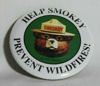 Smokey Bear " Help Smokey Prevent Wildfires " 2.  5 " White Button Pin
