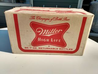 Vtg Miller High Life Cardboard Box Case W/35 7oz Returnable Miller Hl Bottles