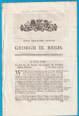 1798 British Government Act Of Parliament Southern Whale Fisheries