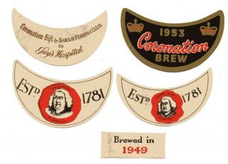 Old Beer Label/s - Uk - Courage Barclay Necks - Inc 1953 Coronation