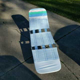 Vtg Blue White Folding Lawn Lounge Chair Beach Deck Pool Vinyl Tubing Plastic