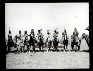 1900s Native American Indian Warriors Mounted Horseback Glass Photo Negative Bb