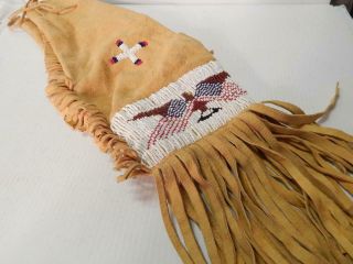 Vintage S.  Cheyenne Plains Indian Beaded Pipe / Tobacco Bag Pouch Oklahoma Flags