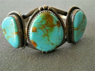 Anna Begay Native American Kingman Turquoise 3 - Stone Sterling Silver Bracelet
