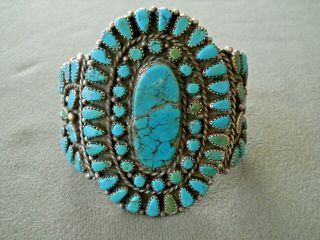 Vintage Native American Multi - Color Turquoise Cluster Sterling Silver Bracelet