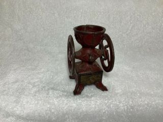 4 " Miniature Antique Cast Iron Childs Coffee Grinder Toy Paint