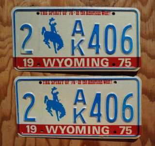 1975 1976 Wyoming Bicentennial License Plate Pair / Set