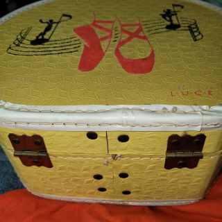 Vintage Yellow Ballet Dancing Round Doll/Child Toy Travel Case Suitcase by Luce 3