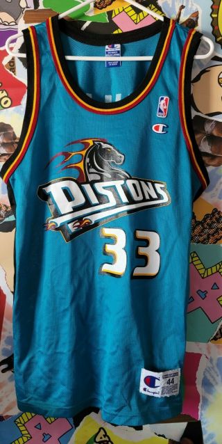 Nba Jersey Detroit Pistons Grant Hill Champion Sz 44 Vintage Teal 90s Throwback