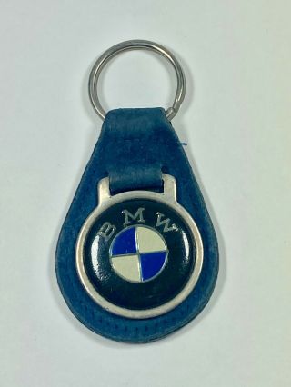 Vintage Bmw Blue Leather Keychain Keyring Key Fob