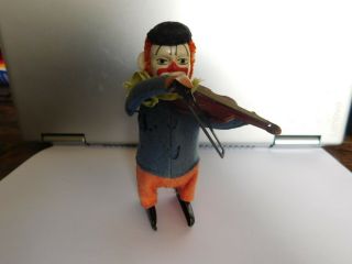 Vintage Schüco Tin Wind - Up Clown Playing Violin Toy With Key Made In Germany